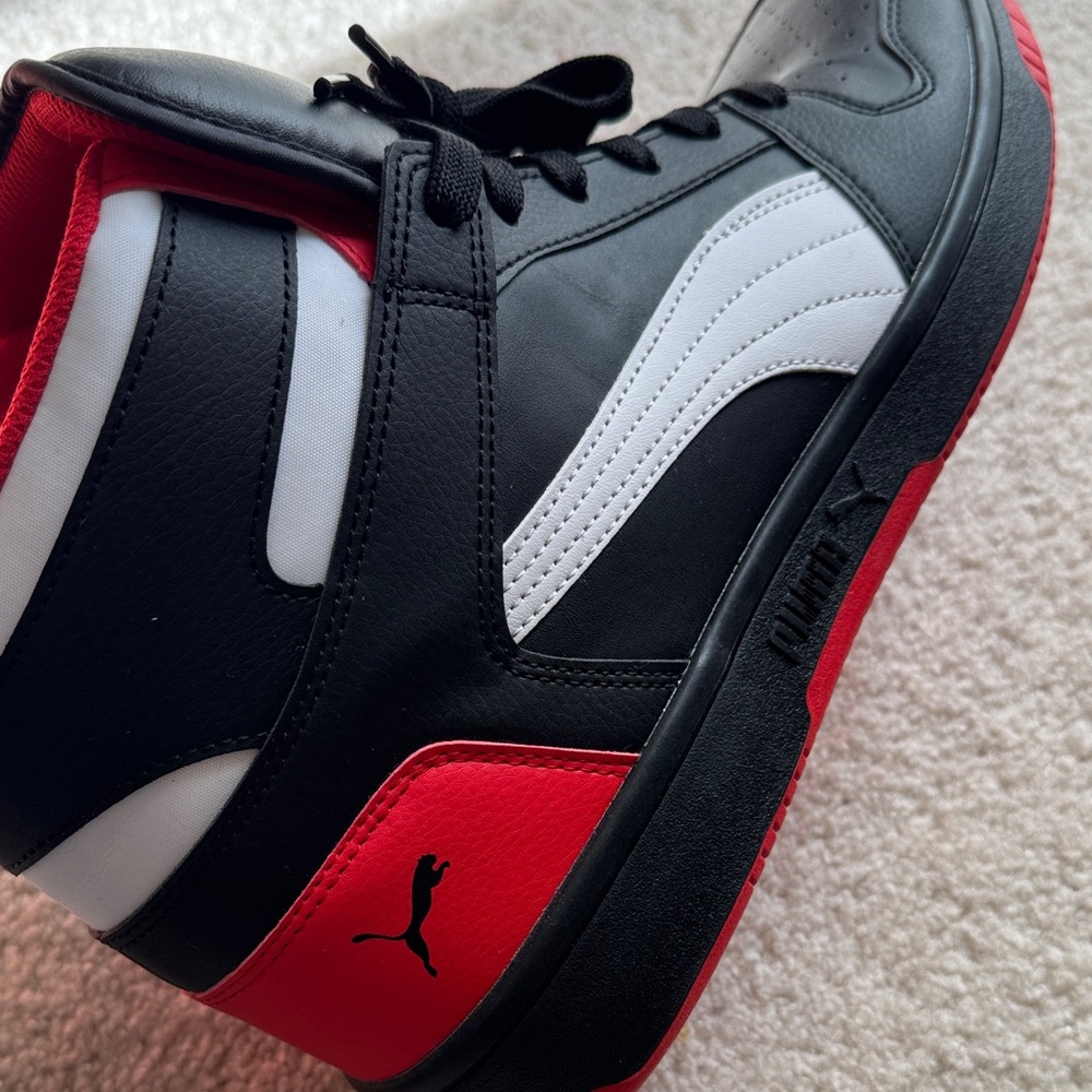 Puma Black and Red High-Tops with White Stripe | Men Sneakers